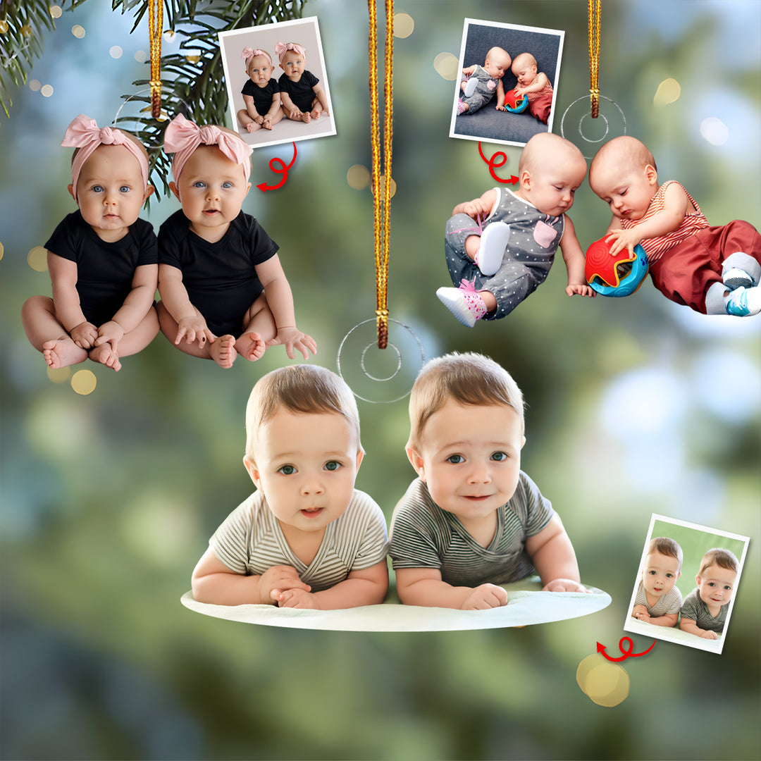 Twice The Joy - Personalized Photo Mica Ornament - Christmas Gift For Family Member, New Mom, New Dad