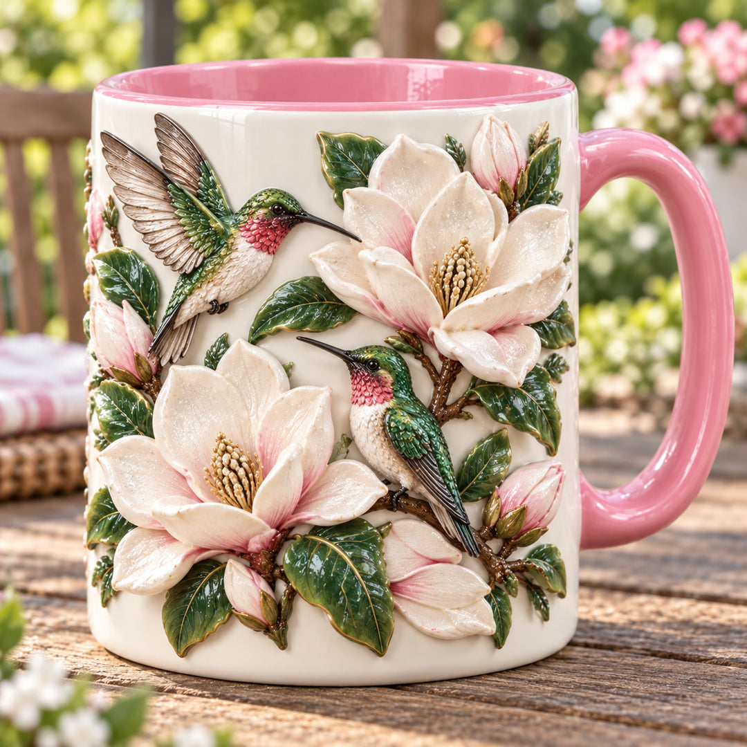 Magnolia Hummingbird Couple 3D Effect Printed Accent Mug NCU0HT277