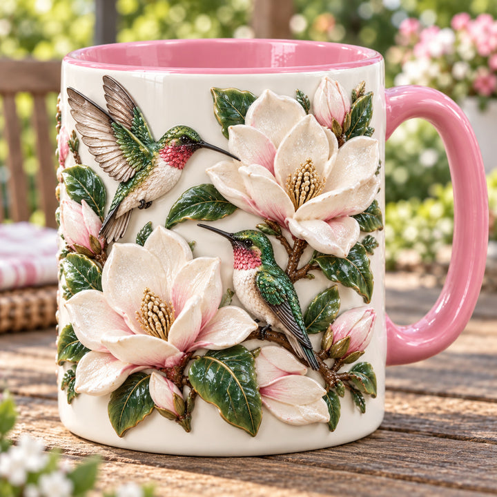 Magnolia Hummingbird Couple 3D Effect Printed Accent Mug NCU0HT277