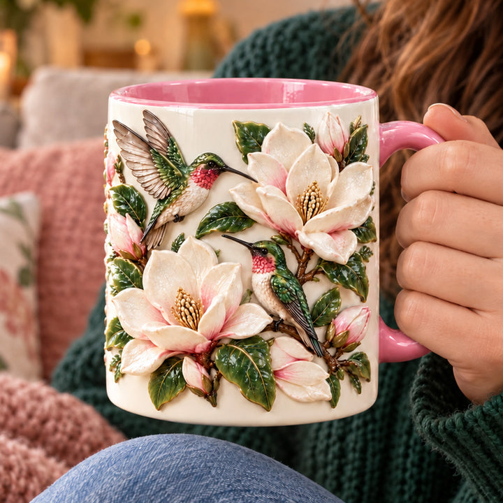 Magnolia Hummingbird Couple 3D Effect Printed Accent Mug NCU0HT277
