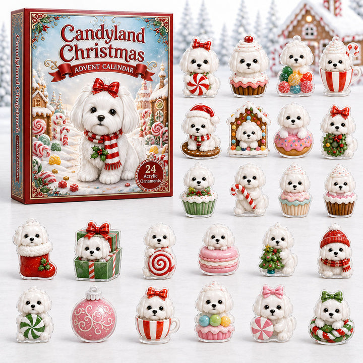 CHRISMAST KICKOFF 40% OFF - Maltese Candyland Christmas Advent Calendar 2026 - 24-Day Festive Countdown, Acrylic Charms Blind Box - Gift For Dog Lovers AC0HA111