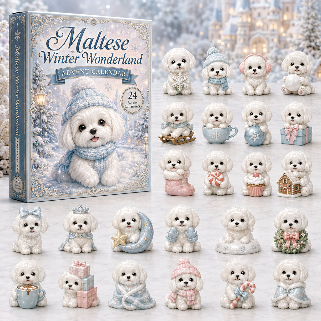 CHRISMAST KICKOFF 40% OFF - Maltese Winter Wonderland Advent Calendar 2026 - 24-Day Festive Countdown, Acrylic Charms Blind Box - Gift For Dog Lovers AC0HA115