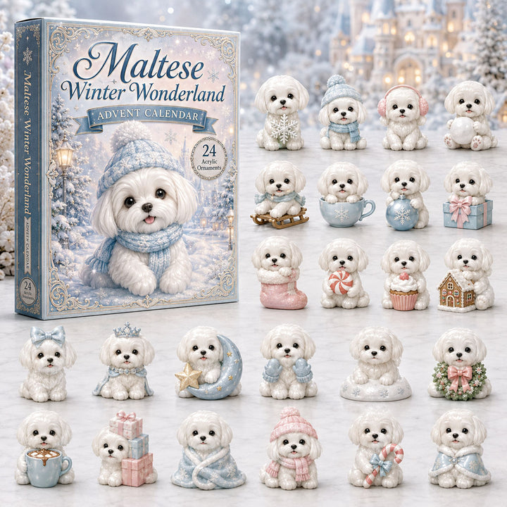 CHRISMAST KICKOFF 40% OFF - Maltese Winter Wonderland Advent Calendar 2026 - 24-Day Festive Countdown, Acrylic Charms Blind Box - Gift For Dog Lovers AC0HA115