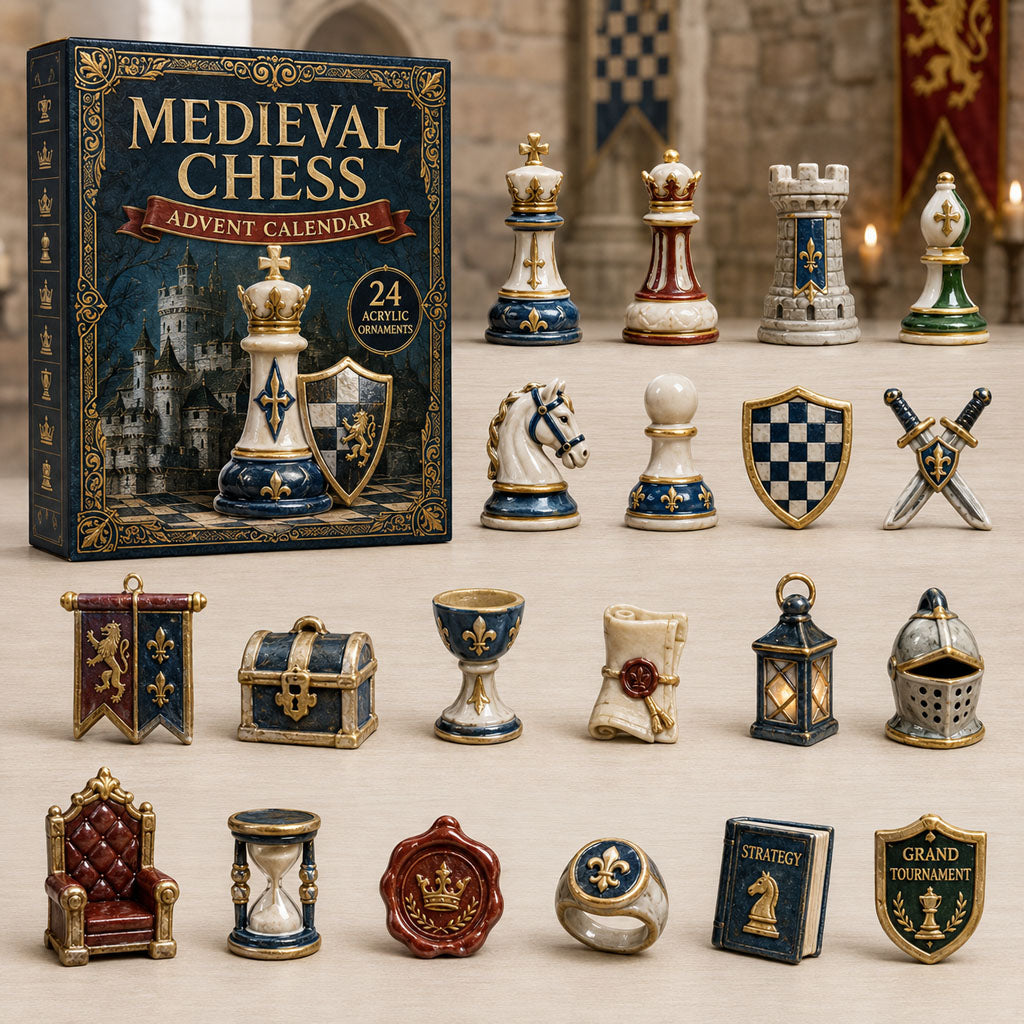 CHRISTMAS KICKOFF 40% OFF - Medieval Chess Advent Calendar 2026 - 24-Day Festive Countdown, Acrylic Charms Blind Box - Gift For Chess Lovers AC0TM062