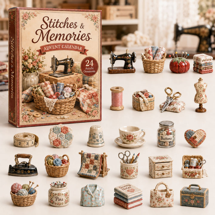 CHRISTMAS KICKOFF 40% OFF - Memory Sewing Advent Calendar 2026 - 24-Day Festive Countdown, Acrylic Charms Blind Box - Gift For Sewing Lovers