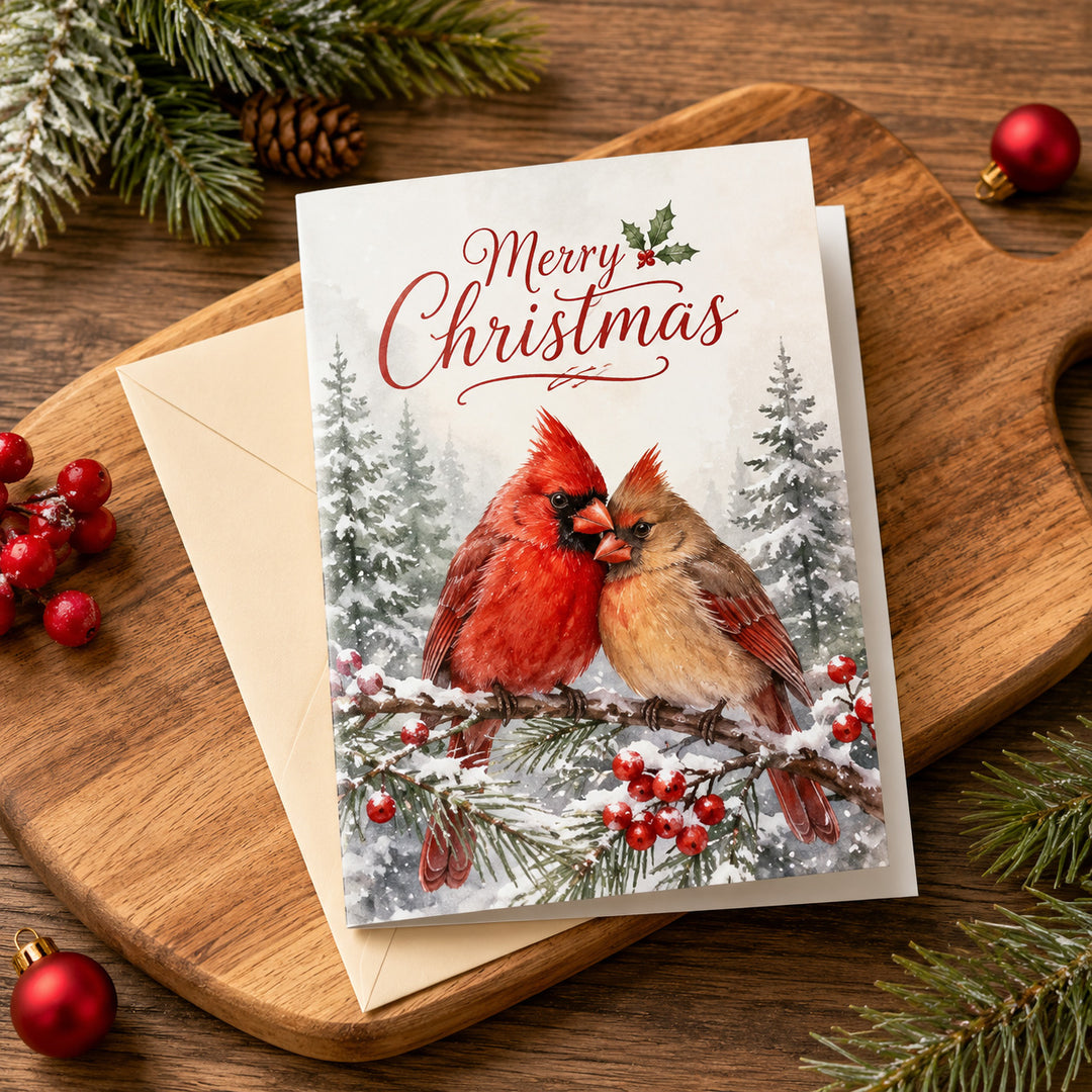 Merry Christmas Cardinal Christmas Card - Holiday Greeting Card GC0HT001