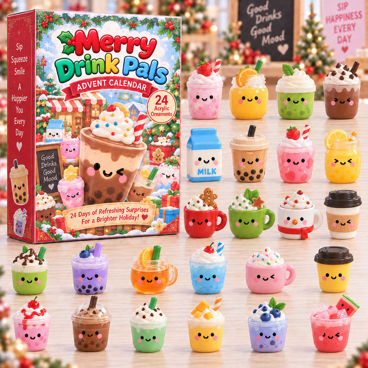 CHRISTMAS KICKOFF 40% OFF - Merry Drink Pals Advent Calendar 2026 - 24-Day Festive Countdown, Acrylic Charms Blind Box - Gift For Kids AC0HA319