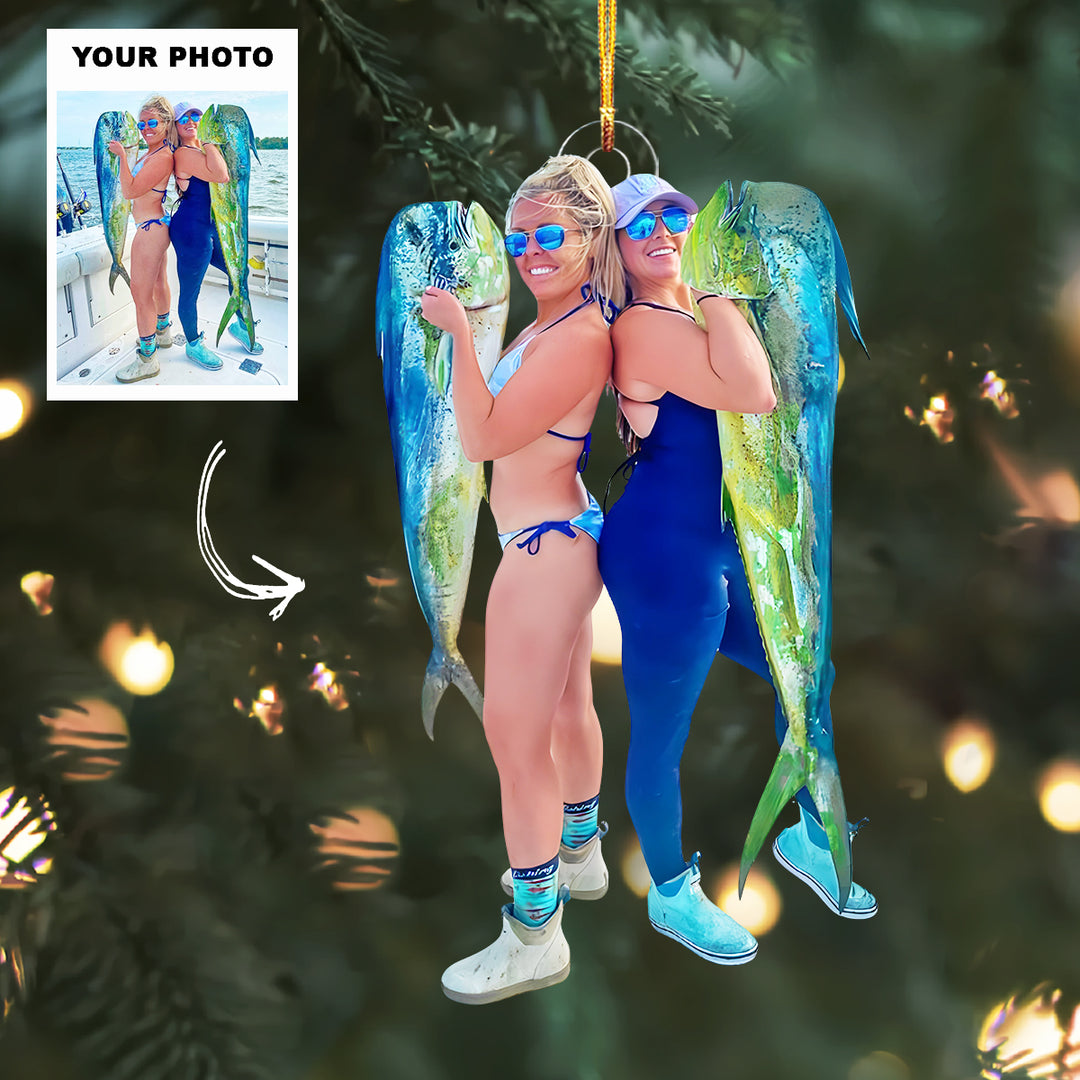 Merry Fishmas - Personalized Photo Mica Ornament - Christmas Gift For Fishing Lover