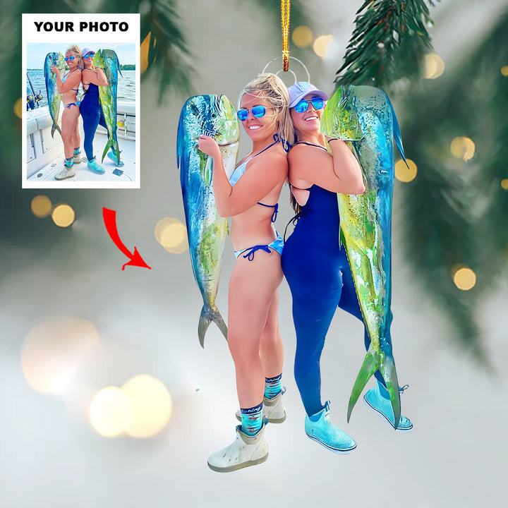 Merry Fishmas - Personalized Photo Mica Ornament - Christmas Gift For Fishing Lover