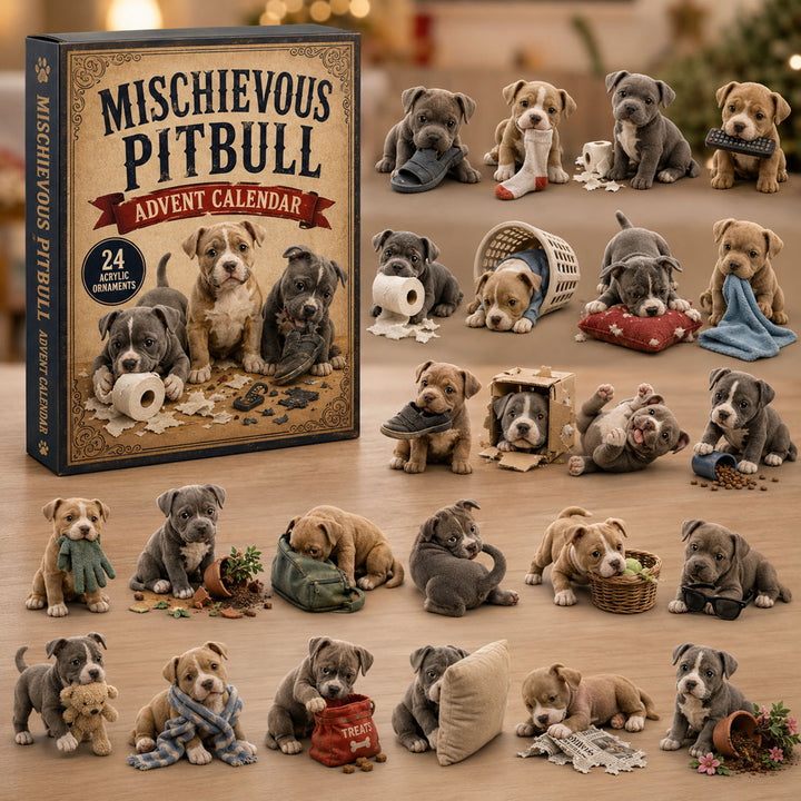 CHRISTMAS KICKOFF 40% OFF - Mischievous Pitbull Advent Calendar 2026 - 24-Day Festive Countdown, Acrylic Charms Blind Box - Gift For Pitbull Lovers AC0TM277