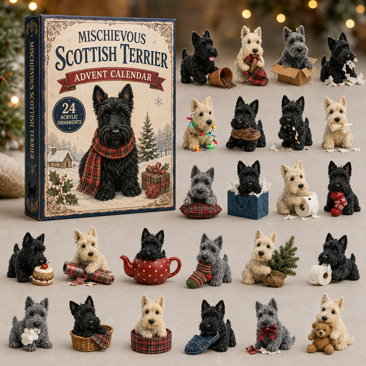 CHRISTMAS KICKOFF 40% OFF - Mischievous Scottish Terrier Advent Calendar 2026 - 24-Day Festive Countdown, Acrylic Charms Blind Box - Gift For Dog Lovers AC0TM254