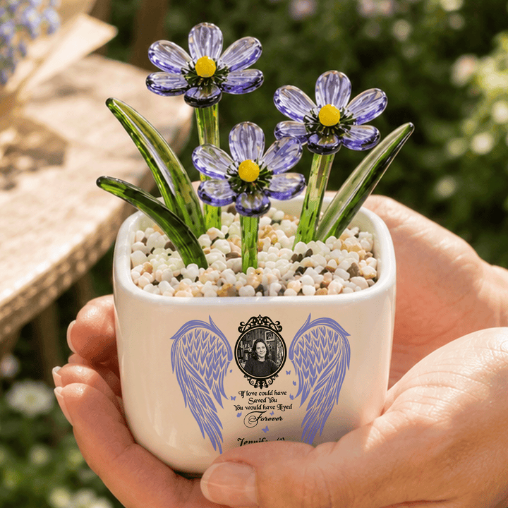 God Has You In His Arms - Personalized Memorial Flower Pot - Gift For Family Members
