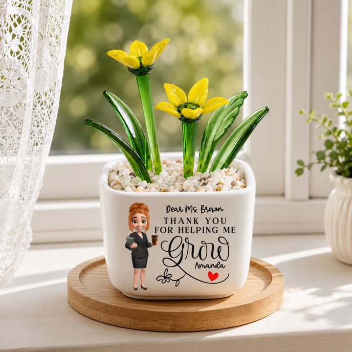 Thank You For Helping Me Grow - Personalized Birth Month Flower Pot - Gift For Teacher