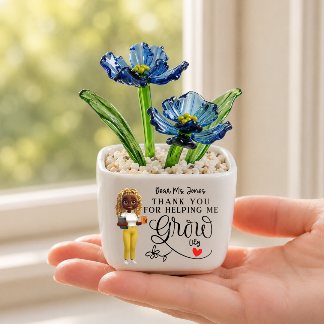 Thank You For Helping Me Grow - Personalized Birth Month Flower Pot - Gift For Teacher