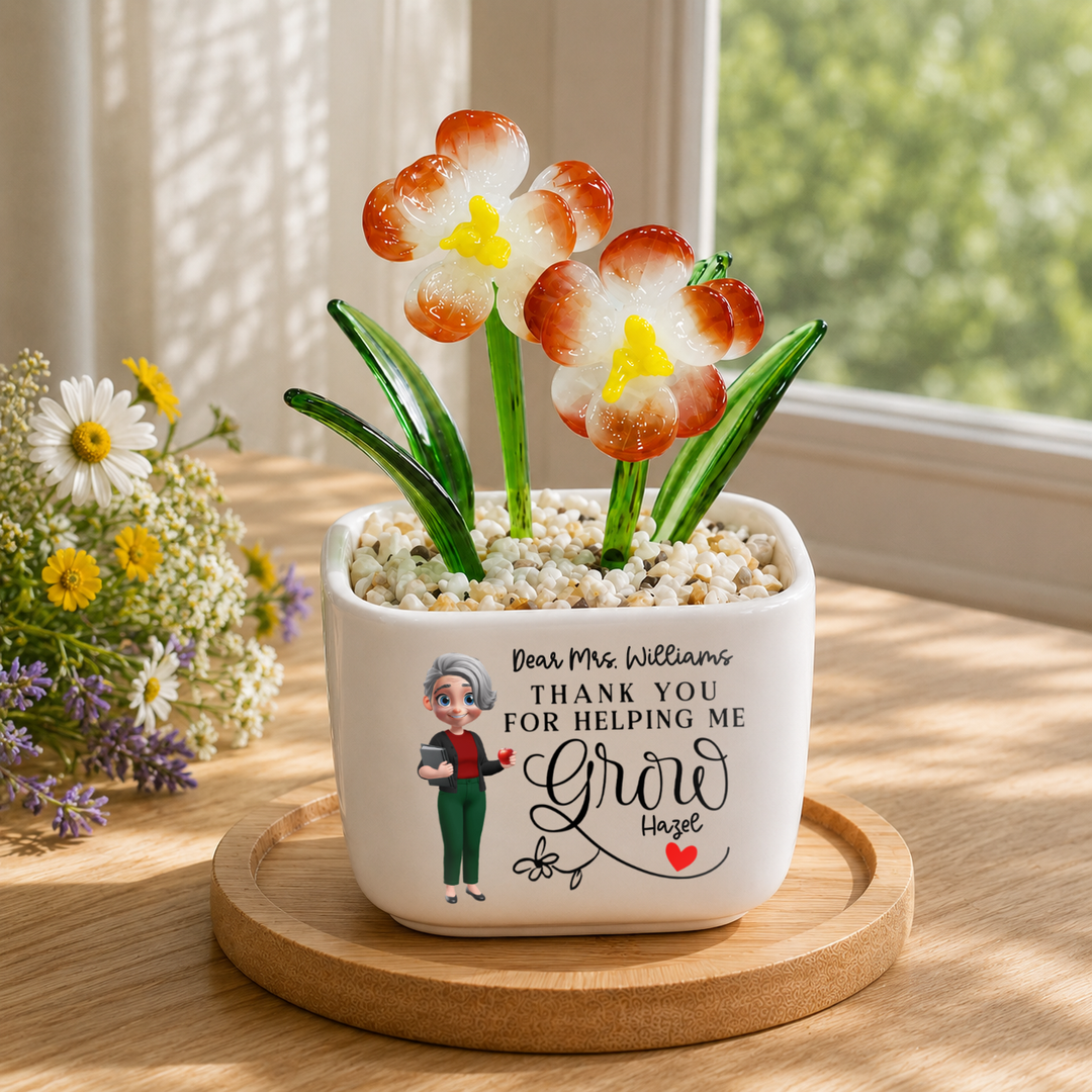 Thank You For Helping Me Grow - Personalized Birth Month Flower Pot - Gift For Teacher