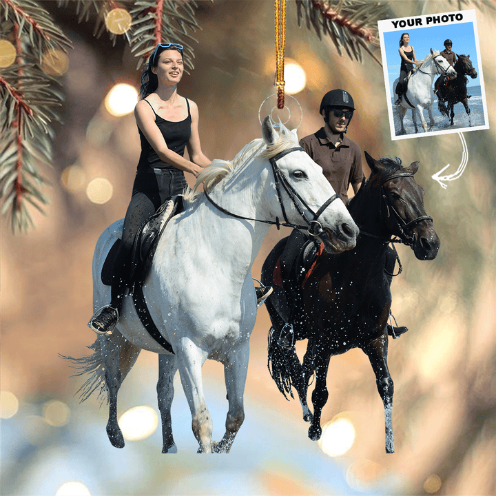 Seaside Stride - Personalized Photo Mica Ornament - Gift For Couple