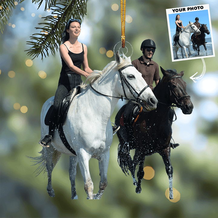 Seaside Stride - Personalized Photo Mica Ornament - Gift For Couple