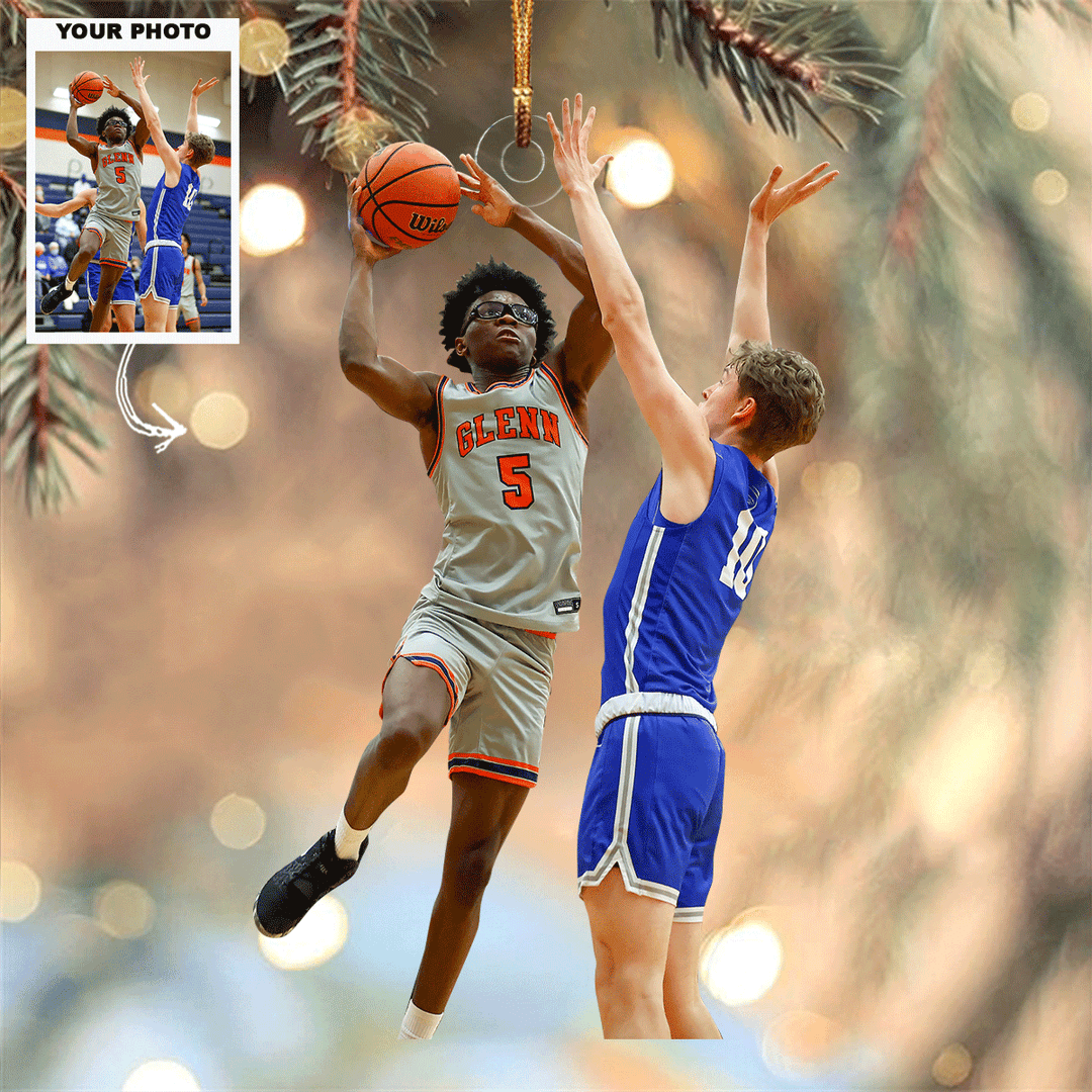 Basketball Showdown - Personalized Photo Mica Ornament - Gift For Basketball Lovers, Family Members