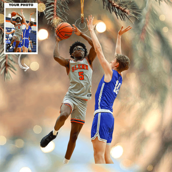 Basketball Showdown - Personalized Photo Mica Ornament - Gift For Basketball Lovers, Family Members