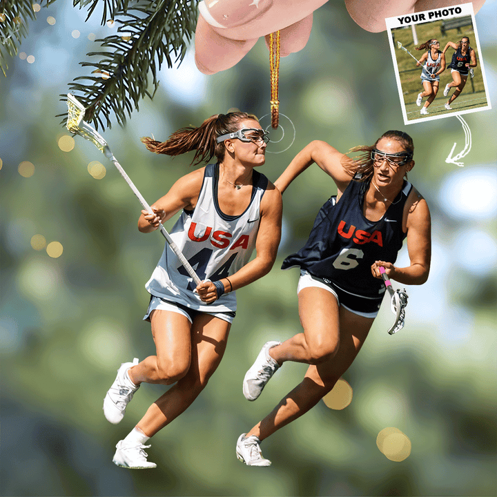 Lacrosse Duel - Personalized Photo Mica Ornament - Gift For Lacrosse Lovers, Family Members