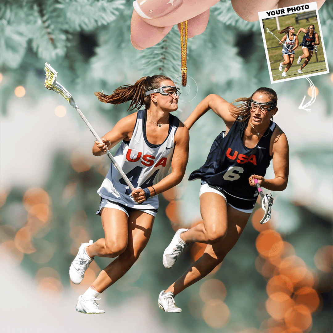 Lacrosse Duel - Personalized Photo Mica Ornament - Gift For Lacrosse Lovers, Family Members