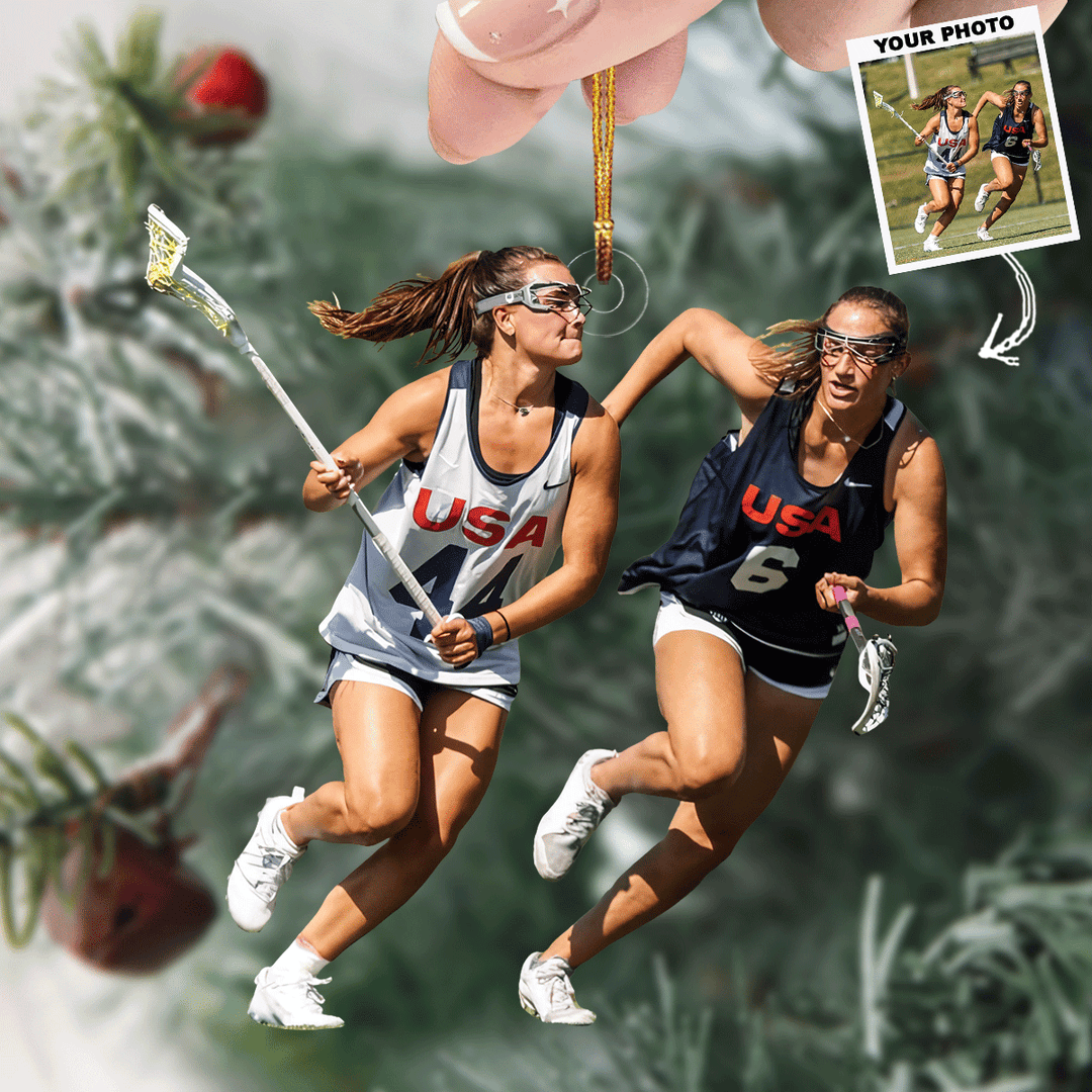 Lacrosse Duel - Personalized Photo Mica Ornament - Gift For Lacrosse Lovers, Family Members
