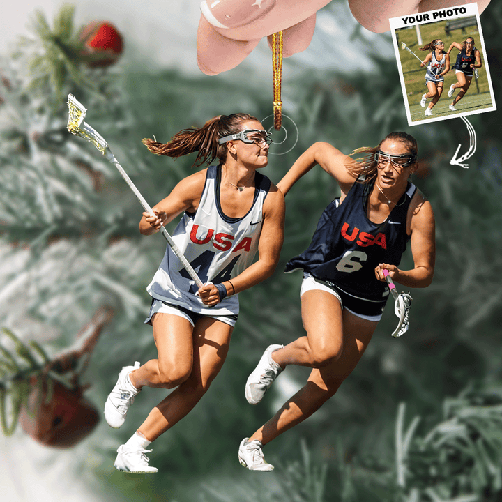 Lacrosse Duel - Personalized Photo Mica Ornament - Gift For Lacrosse Lovers, Family Members