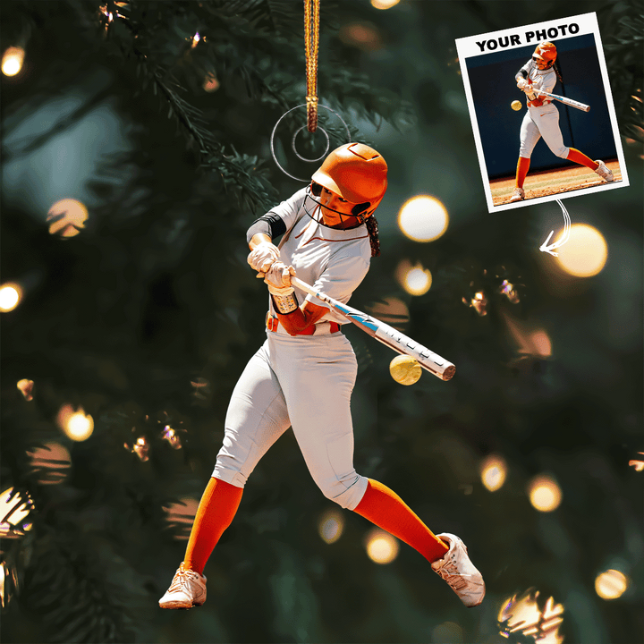 Softball Hit - Personalized Photo Mica Ornament - Gift For Softball Lovers, Family Members