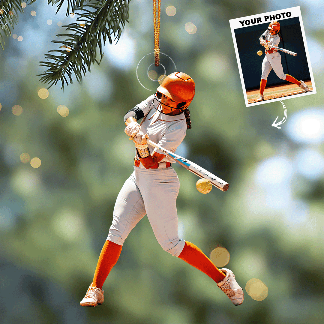 Softball Hit - Personalized Photo Mica Ornament - Gift For Softball Lovers, Family Members