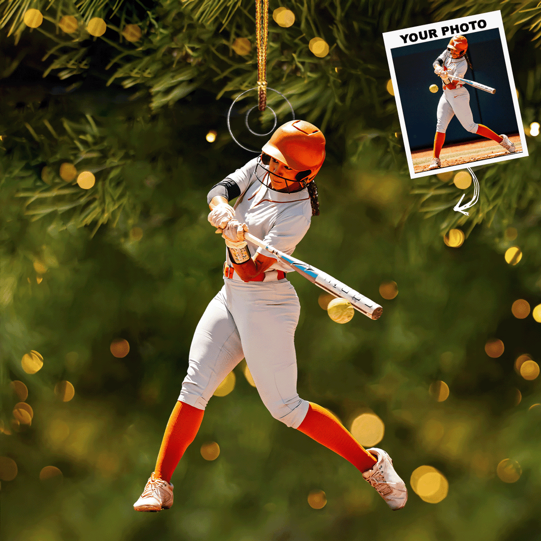 Softball Hit - Personalized Photo Mica Ornament - Gift For Softball Lovers, Family Members