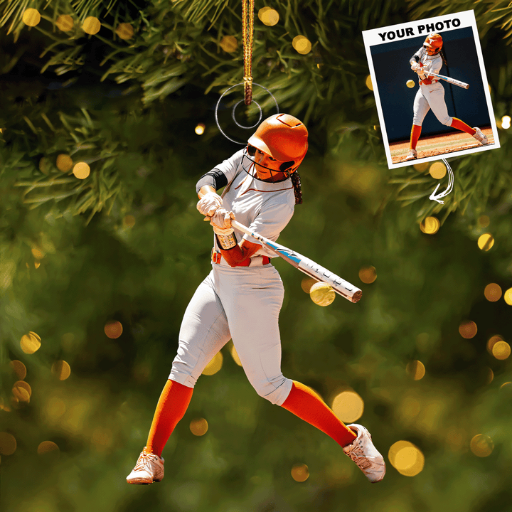 Softball Hit - Personalized Photo Mica Ornament - Gift For Softball Lovers, Family Members
