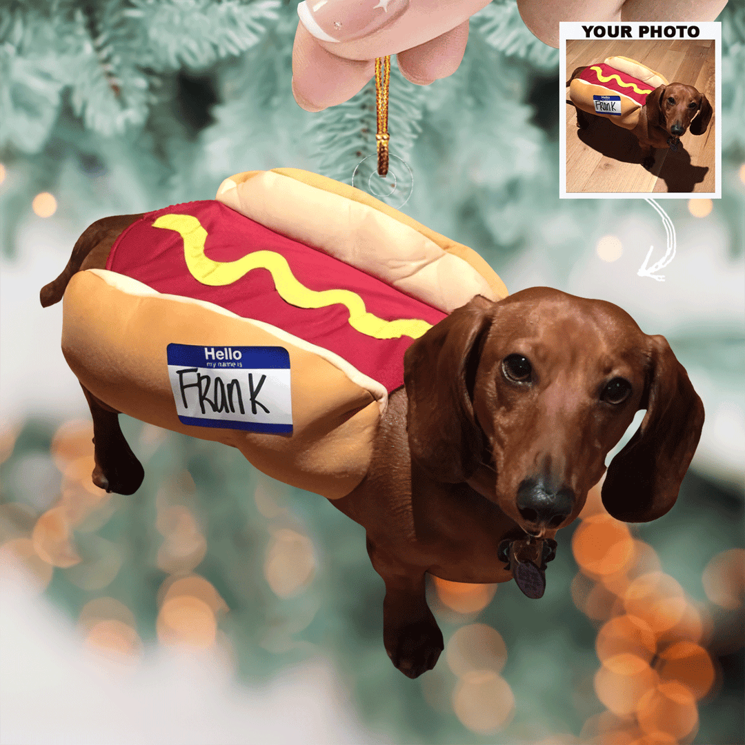 Hot Dog - Personalized Photo Mica Ornament - Gift For Dog Lovers, Dog Owners, Family Members