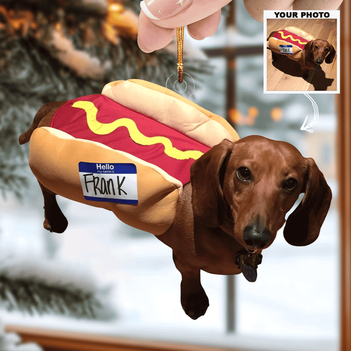 Hot Dog - Personalized Photo Mica Ornament - Gift For Dog Lovers, Dog Owners, Family Members