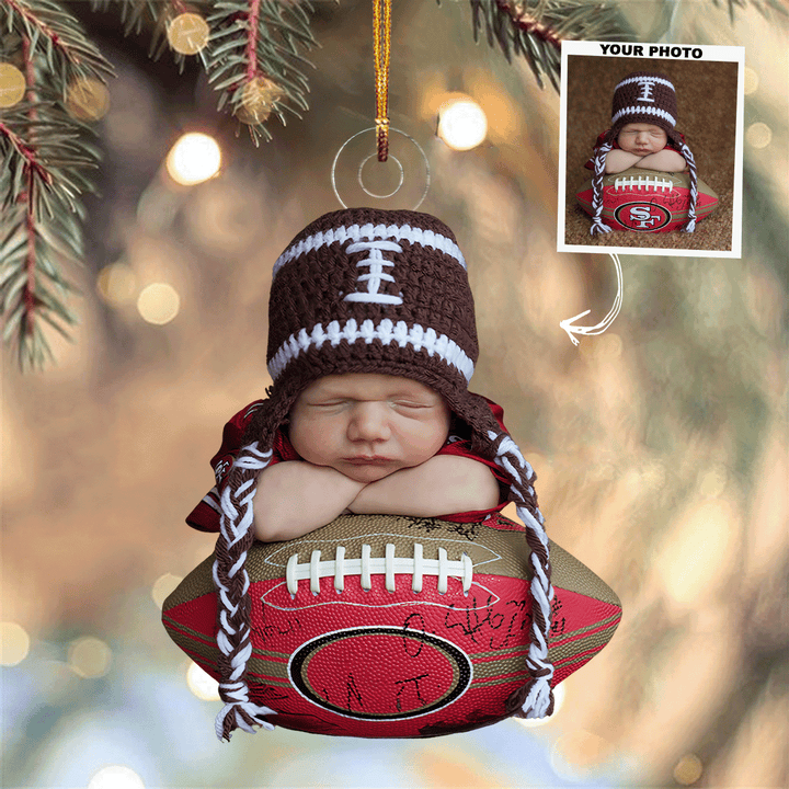 Tiny Football Fan - Personalized Photo Mica Ornament - Gift For Baby, Family Members