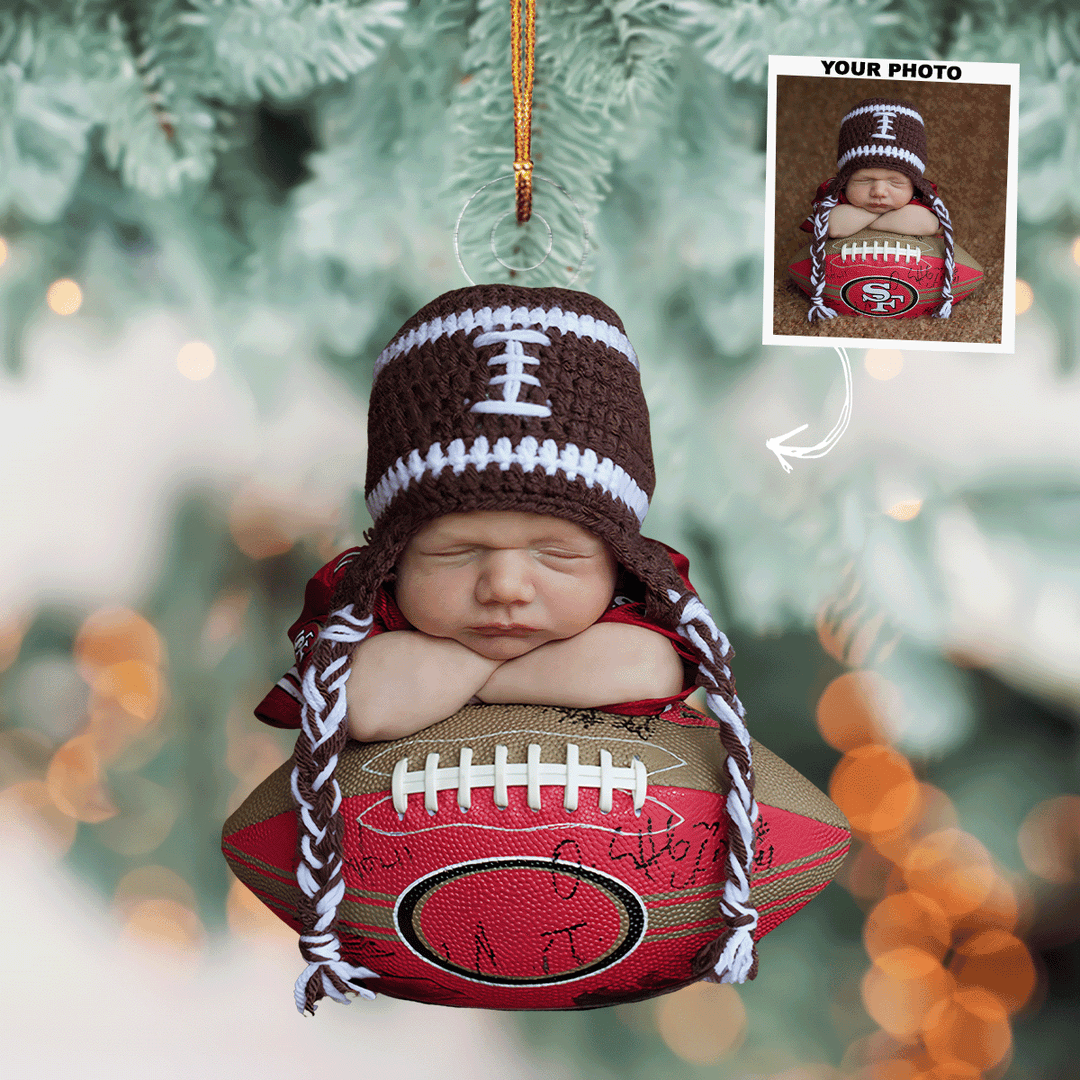 Tiny Football Fan - Personalized Photo Mica Ornament - Gift For Baby, Family Members
