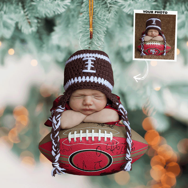 Tiny Football Fan - Personalized Photo Mica Ornament - Gift For Baby, Family Members
