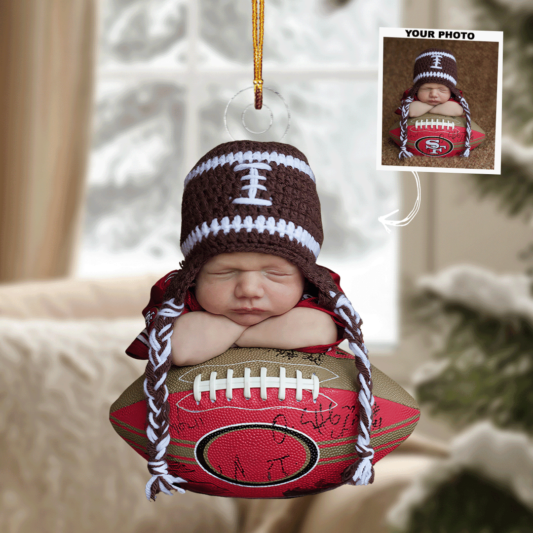 Tiny Football Fan - Personalized Photo Mica Ornament - Gift For Baby, Family Members