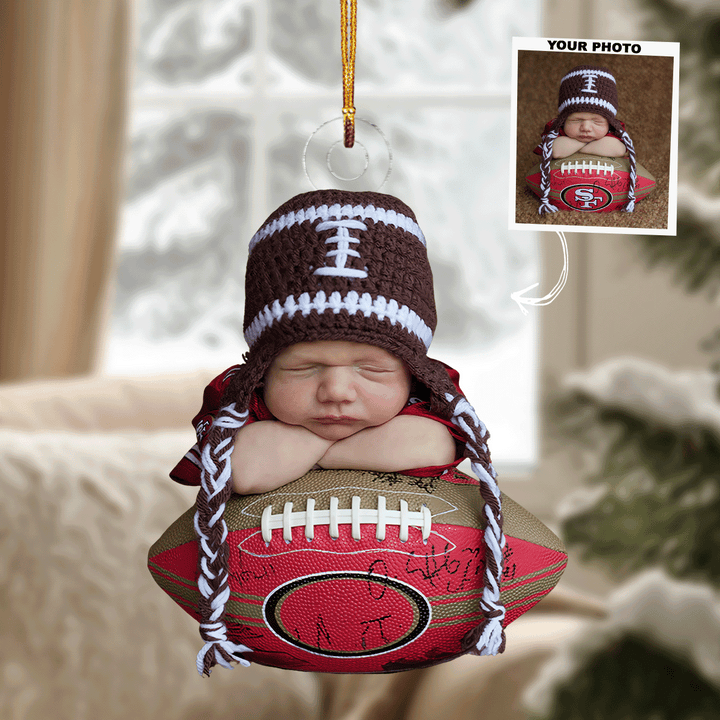 Tiny Football Fan - Personalized Photo Mica Ornament - Gift For Baby, Family Members