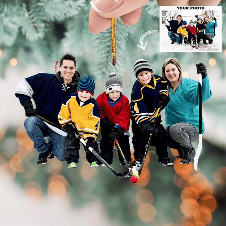 Family on Ice - Personalized Photo Mica Ornament - Christmas Gift For Family Members, Ice Hockey Lovers