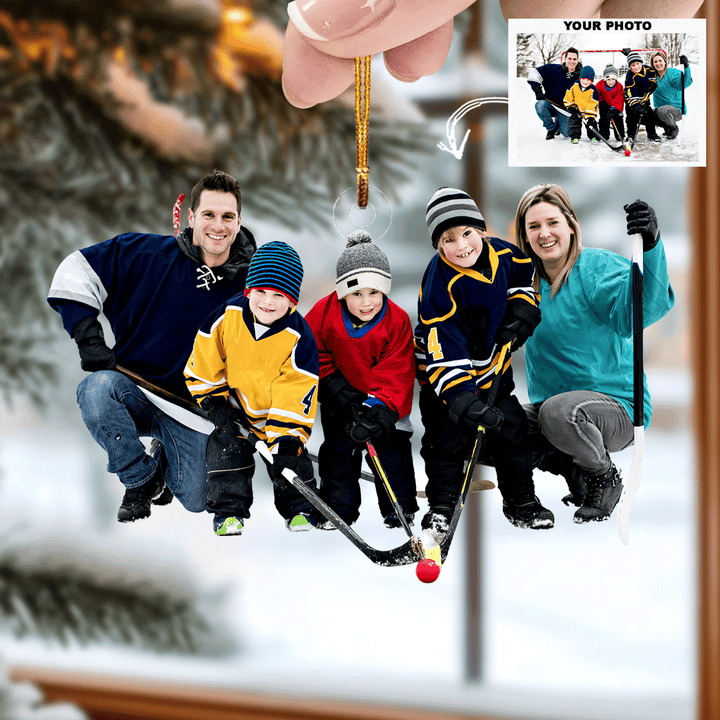 Family on Ice - Personalized Photo Mica Ornament - Christmas Gift For Family Members, Ice Hockey Lovers