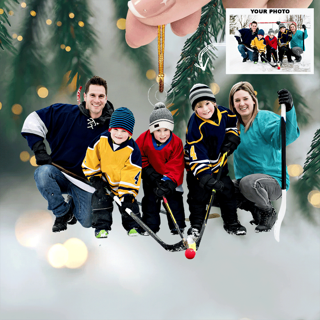 Family on Ice - Personalized Photo Mica Ornament - Christmas Gift For Family Members, Ice Hockey Lovers