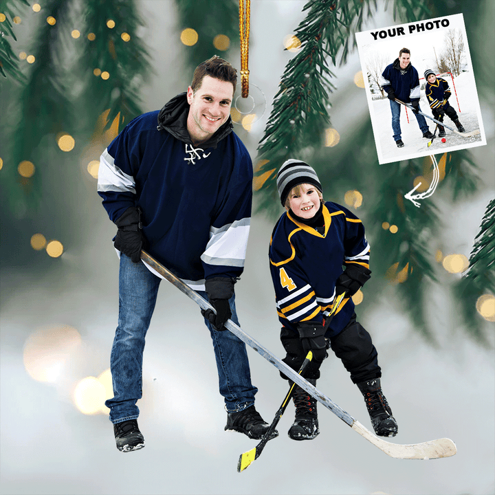 Frozen Bonds - Personalized Photo Mica Ornament - Christmas Gift For Family Members, Ice Hockey Lovers