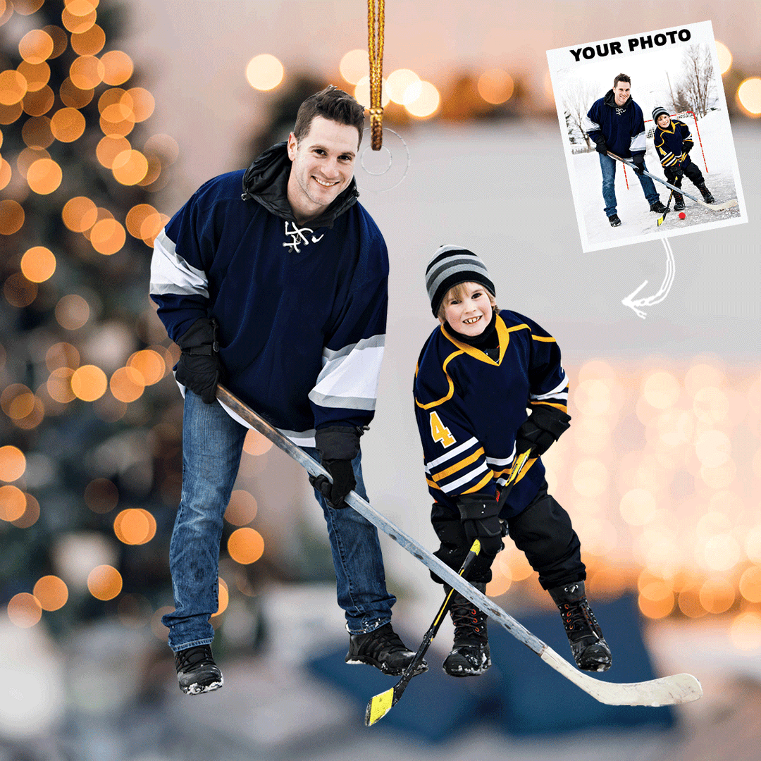Frozen Bonds - Personalized Photo Mica Ornament - Christmas Gift For Family Members, Ice Hockey Lovers