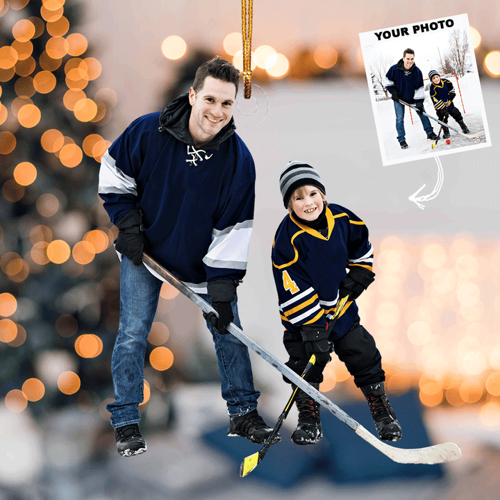 Frozen Bonds - Personalized Photo Mica Ornament - Christmas Gift For Family Members, Ice Hockey Lovers