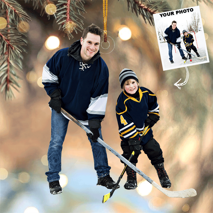 Frozen Bonds - Personalized Photo Mica Ornament - Christmas Gift For Family Members, Ice Hockey Lovers