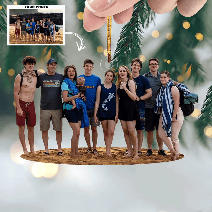 Our Beach Family - Personalized Photo Mica Ornament - Christmas Gift For Family, Family Members