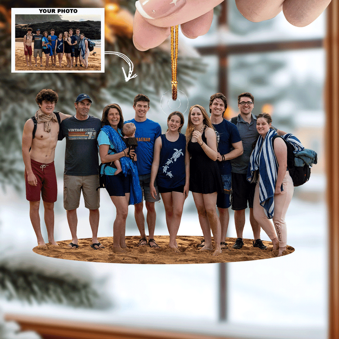 Our Beach Family - Personalized Photo Mica Ornament - Christmas Gift For Family, Family Members