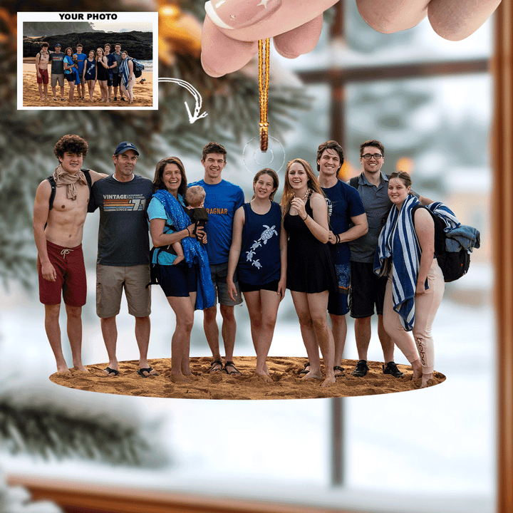 Our Beach Family - Personalized Photo Mica Ornament - Christmas Gift For Family, Family Members