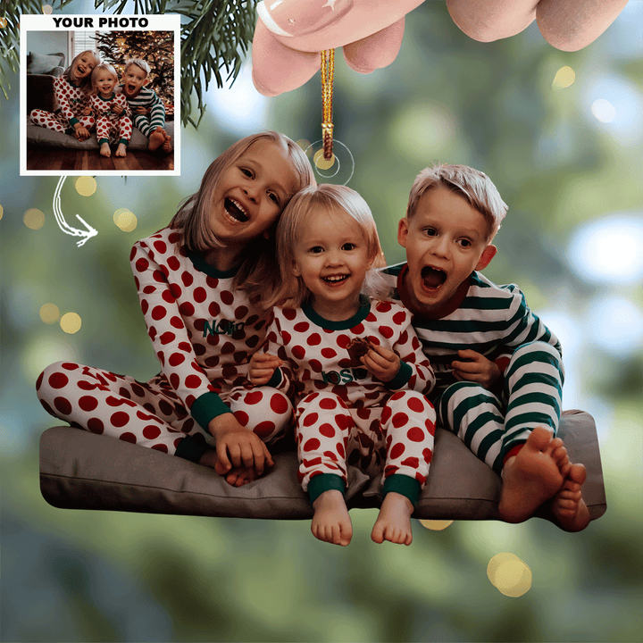Golden Glow Moments - Personalized Photo Mica Ornament - Christmas Gift For Family Members