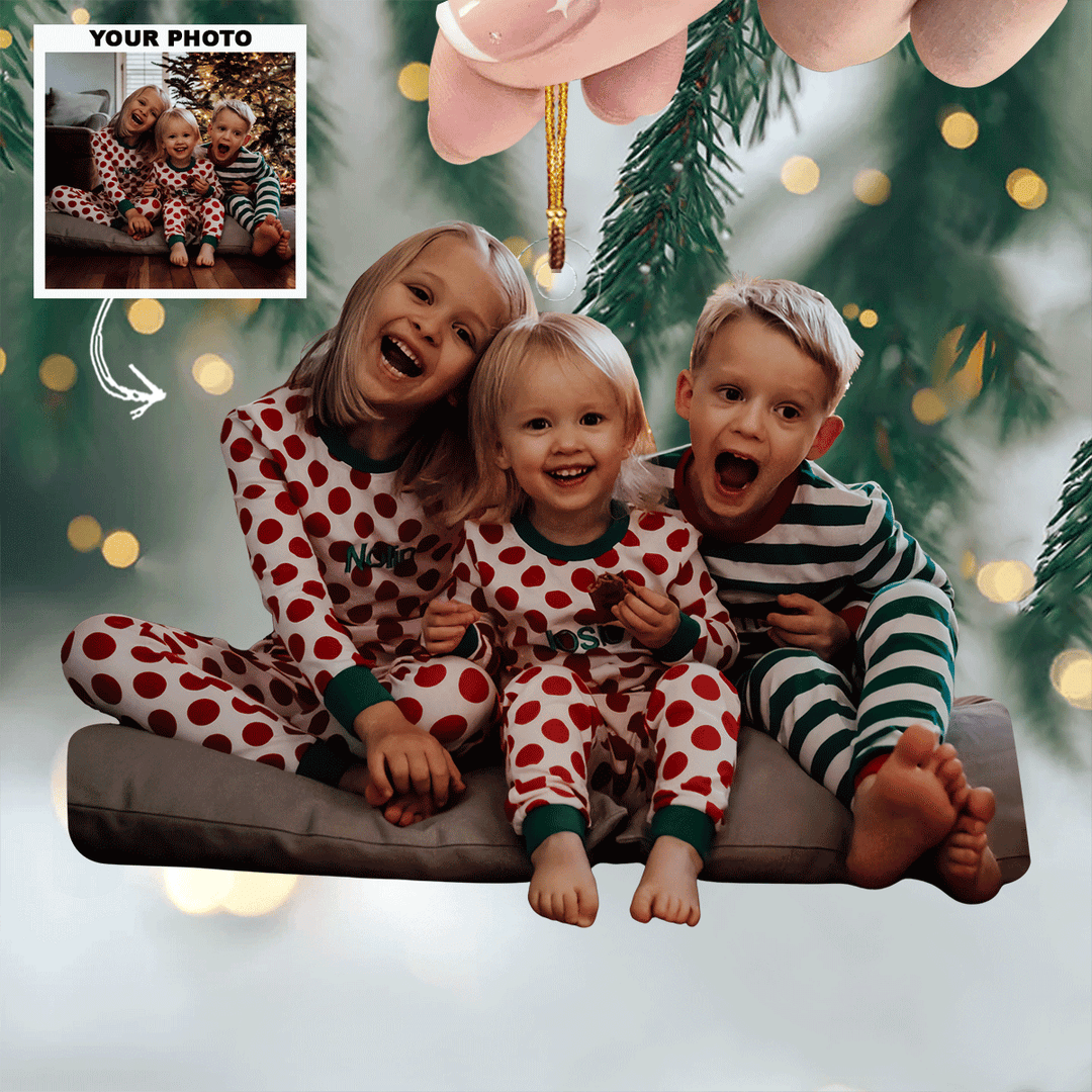 Golden Glow Moments - Personalized Photo Mica Ornament - Christmas Gift For Family Members